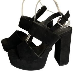 Platform Block Heel Sandals Black Suede  EU 37 US 6 Y2K Heel Party Shoe